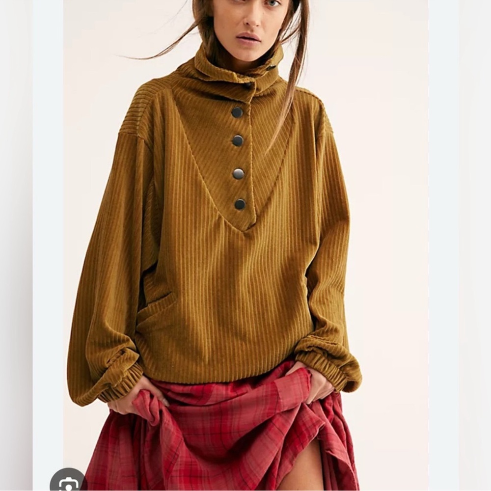 Free People Serena Popover Sweater Ribbed‎ Velvet Size medium